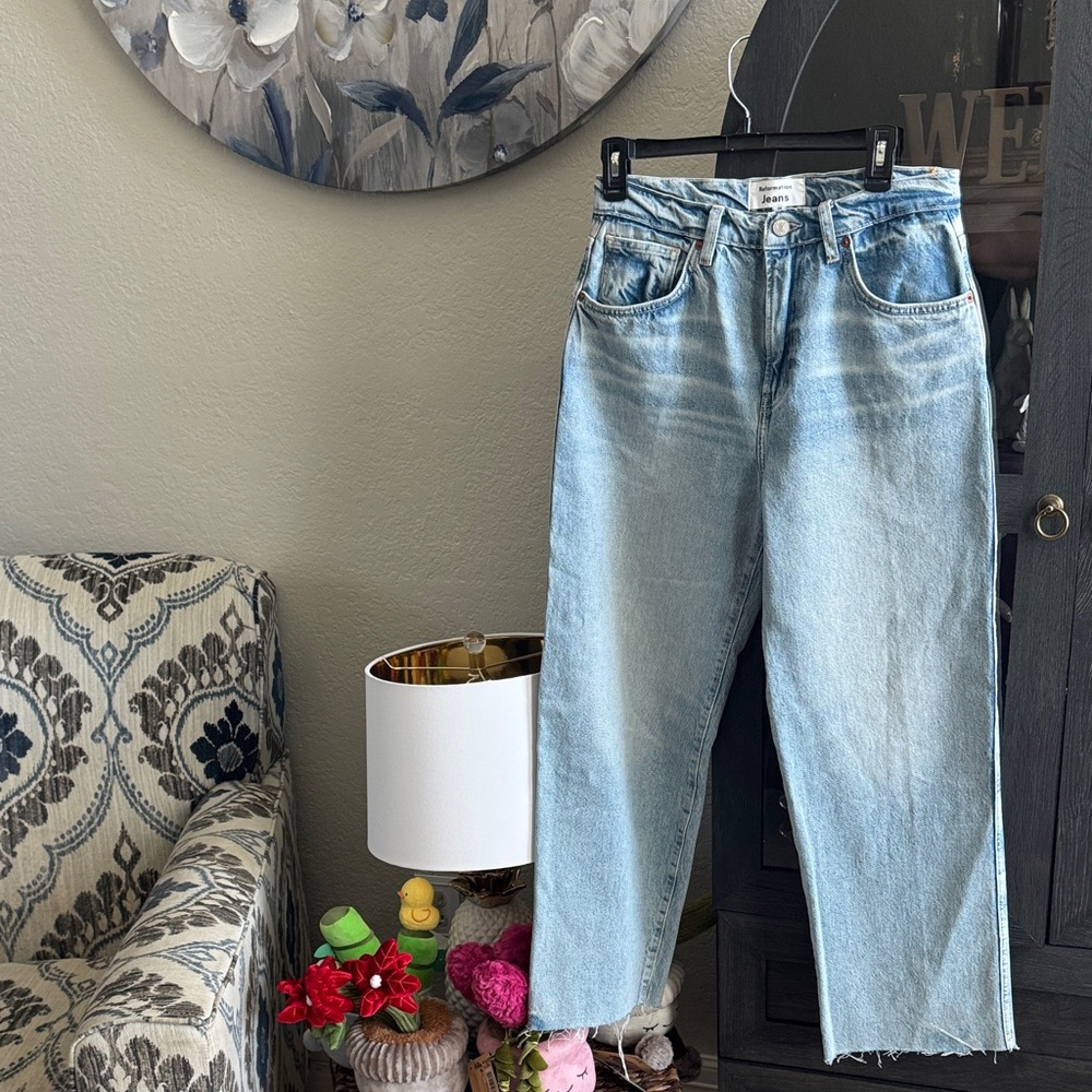 Reformation Light Blue High-Rise Straight Jeans